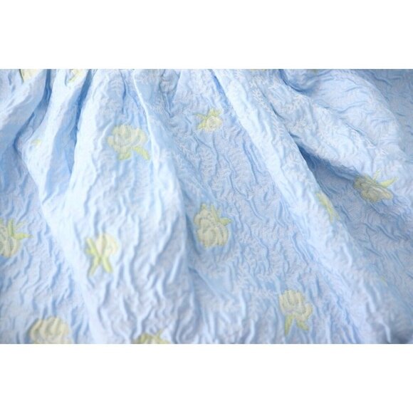 English Factory Women's XS Blue Empire Waist Top Jacquard Floral Puff Sleeves - Picture 5 of 8